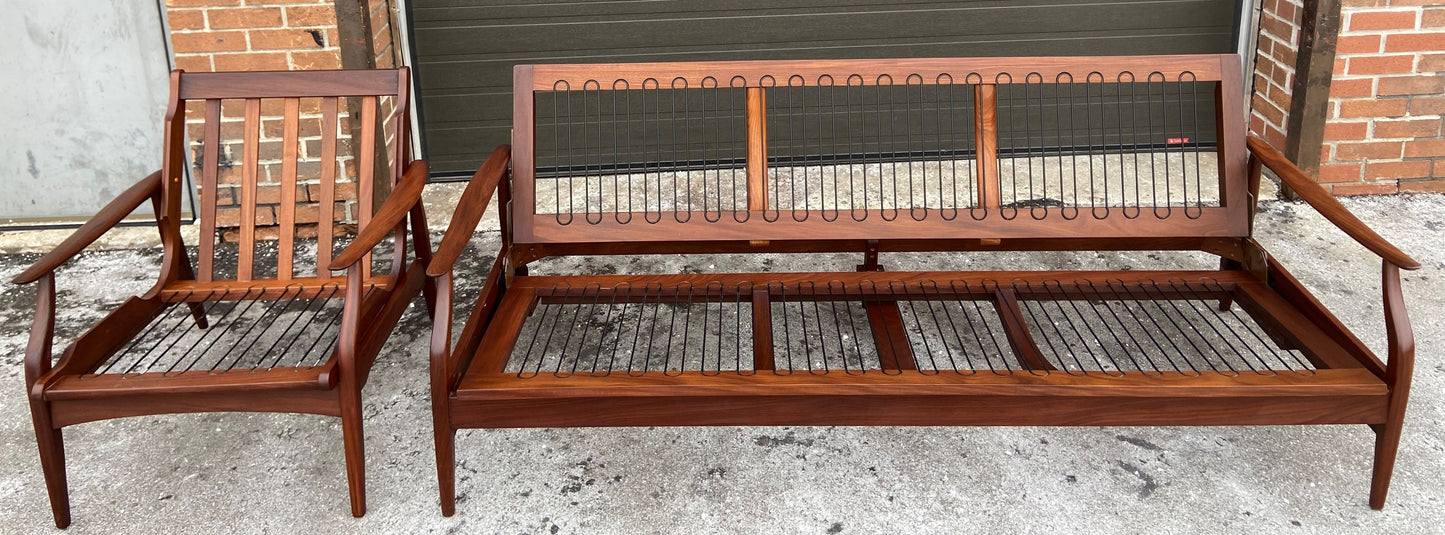 REFINISHED Mid Century Modern Solid Teak Sofa - Bed with NEW CUSHIONS