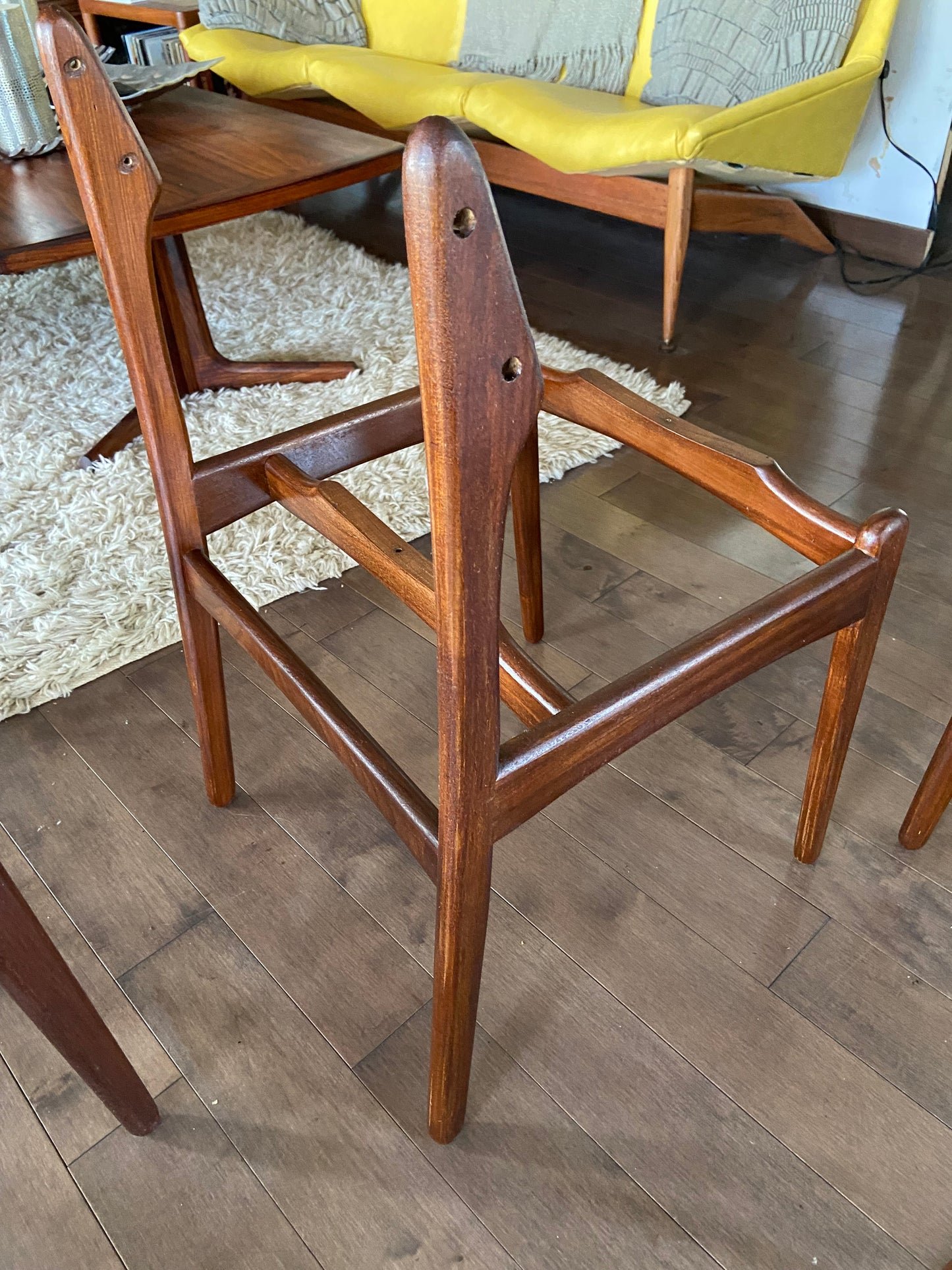 6 REFINISHED will be REUPHOLSTERED Danish Mid Century Modern E. Buch Teak Chairs, floating seats