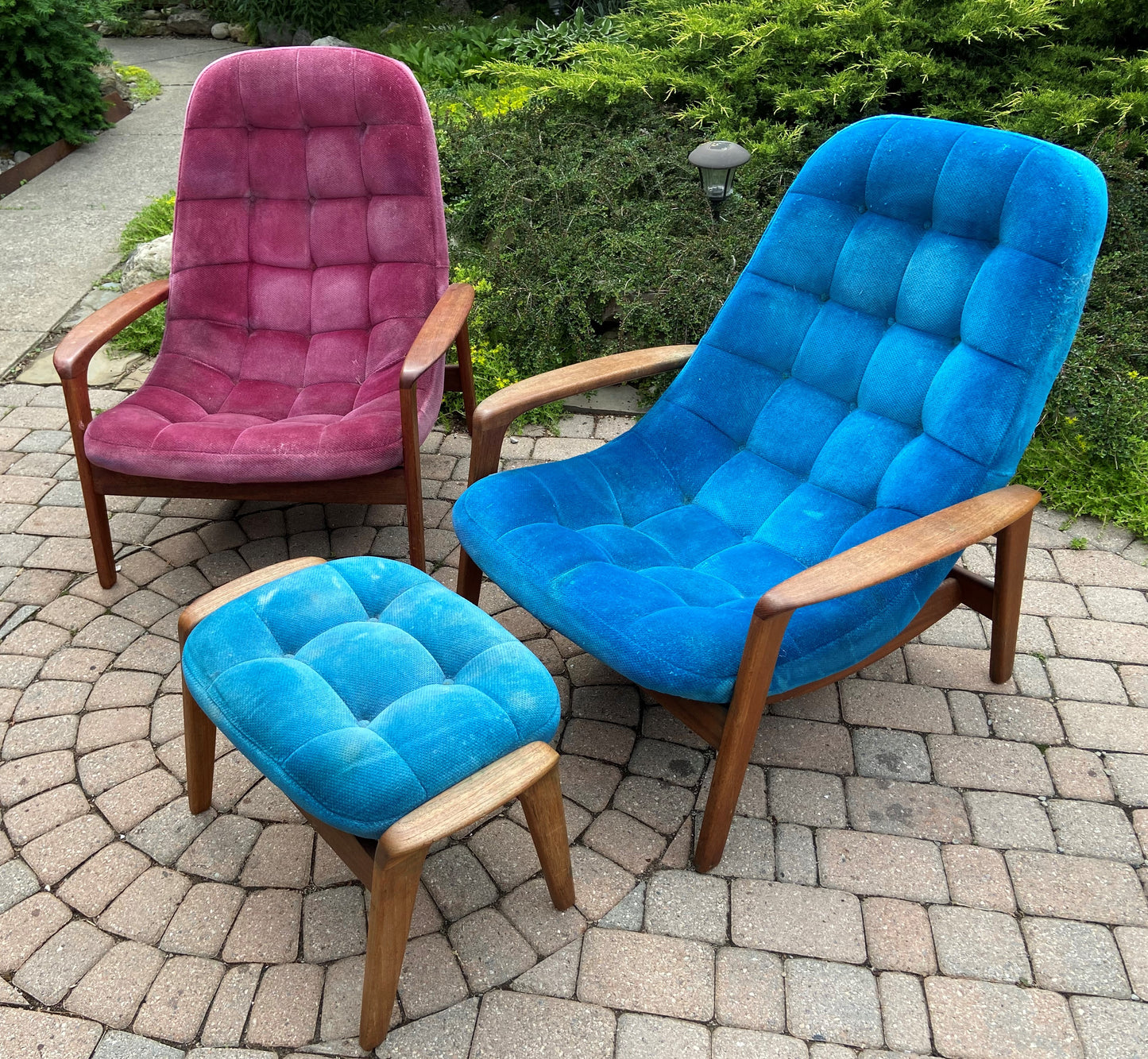 Will be REFINISHED REUPHOLSTERED MCM Teak Scoop Lounge Chair & Ottoman by Huber