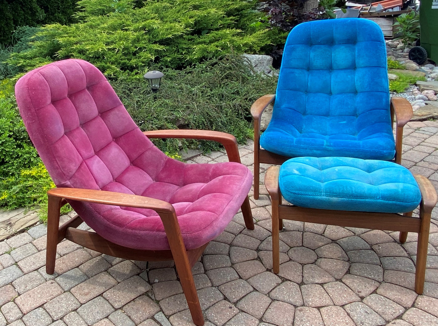 Will be REFINISHED REUPHOLSTERED MCM Teak Scoop Lounge Chair & Ottoman by Huber