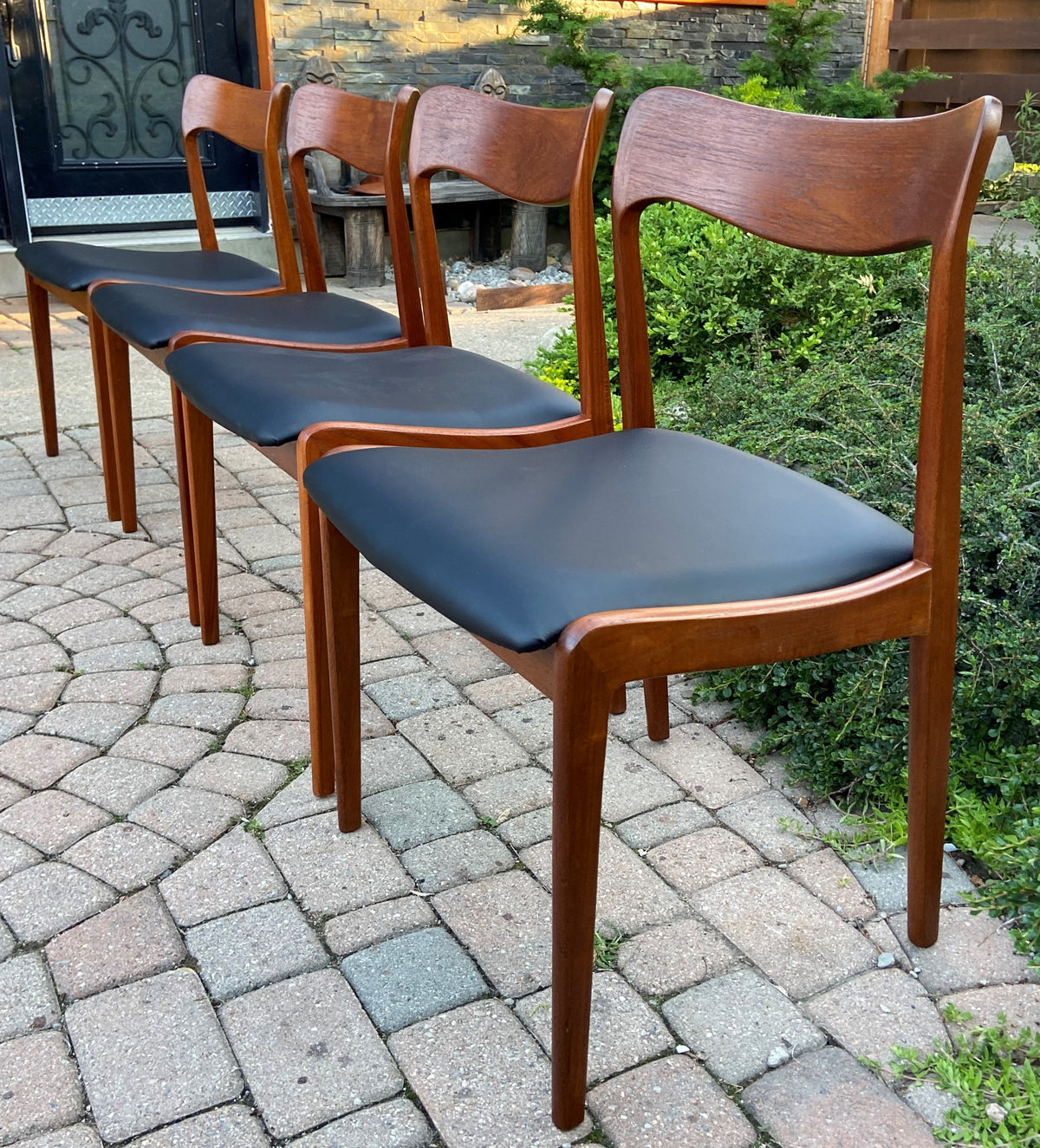 4 REFINISHED REUPHOLSTERED Danish Mid Century Modern Teak Chairs, Moller style