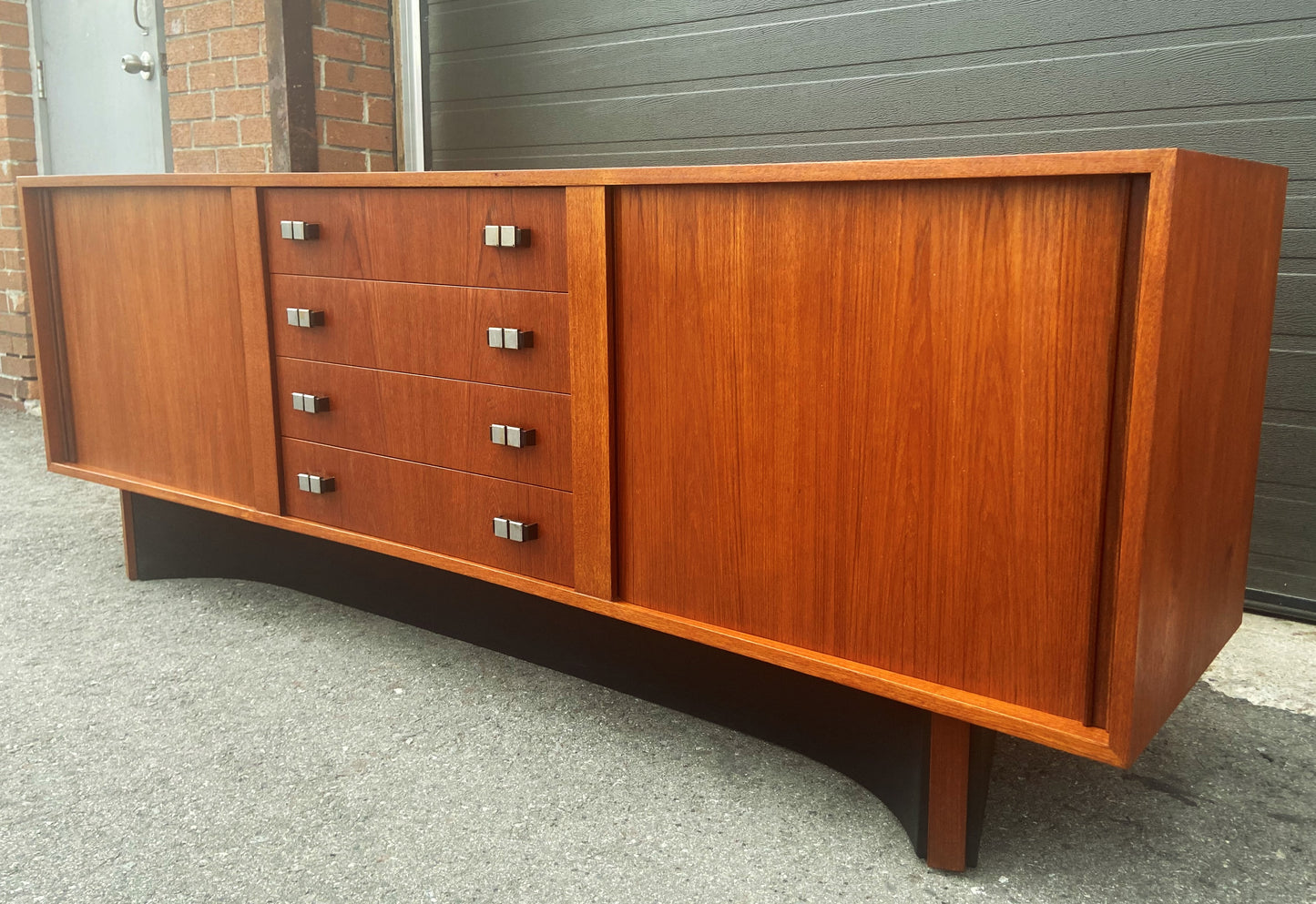 REFINISHED MCM Teak Sideboard with tambour doors by RS Associates 78"