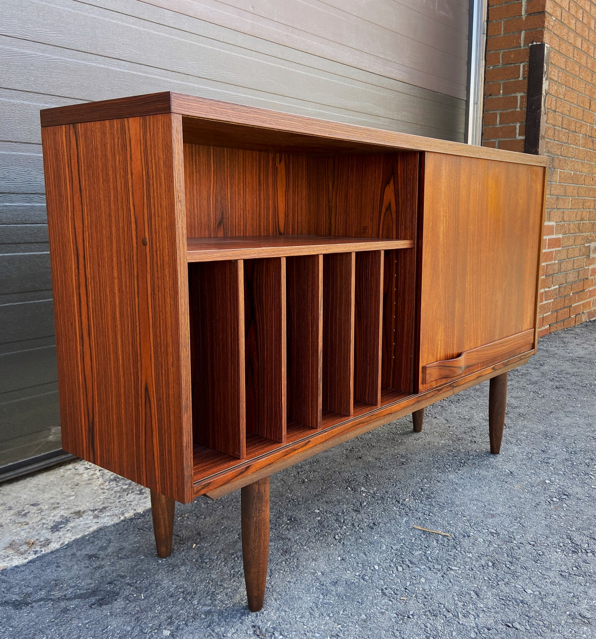 REFINISHED Swedish MCM Rosewood record credenza with a sliding door by Troeds 51
