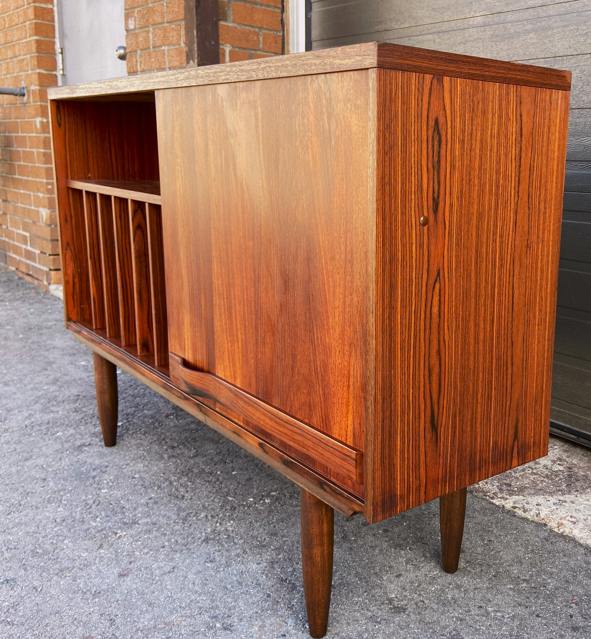 REFINISHED Swedish MCM Rosewood record credenza with a sliding door by Troeds 51