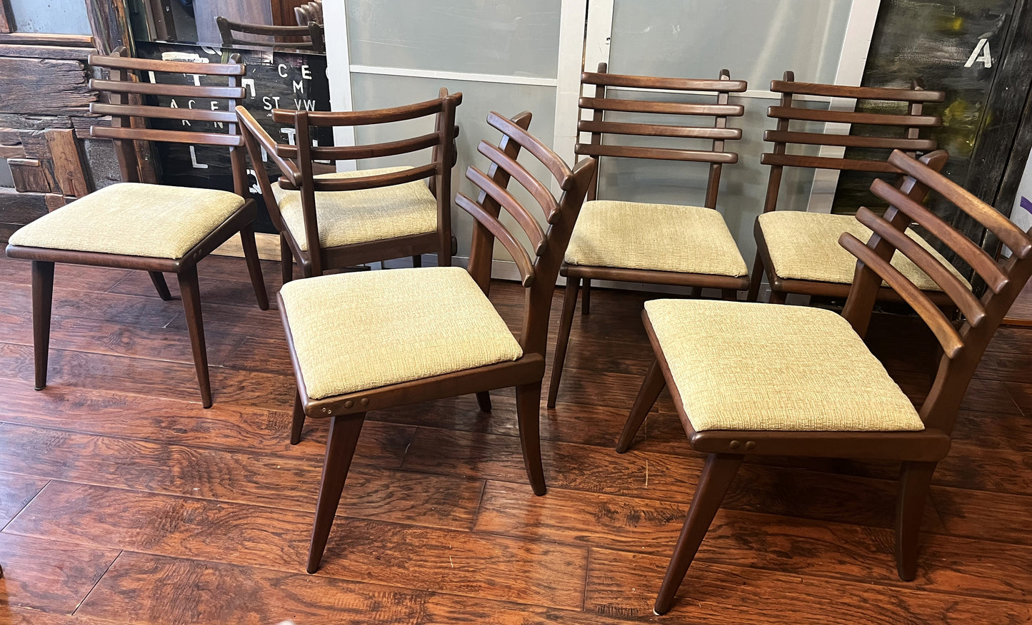 Mid Century Modern Russel Spanner Walnut Chairs (1 armchair 5 side chairs)