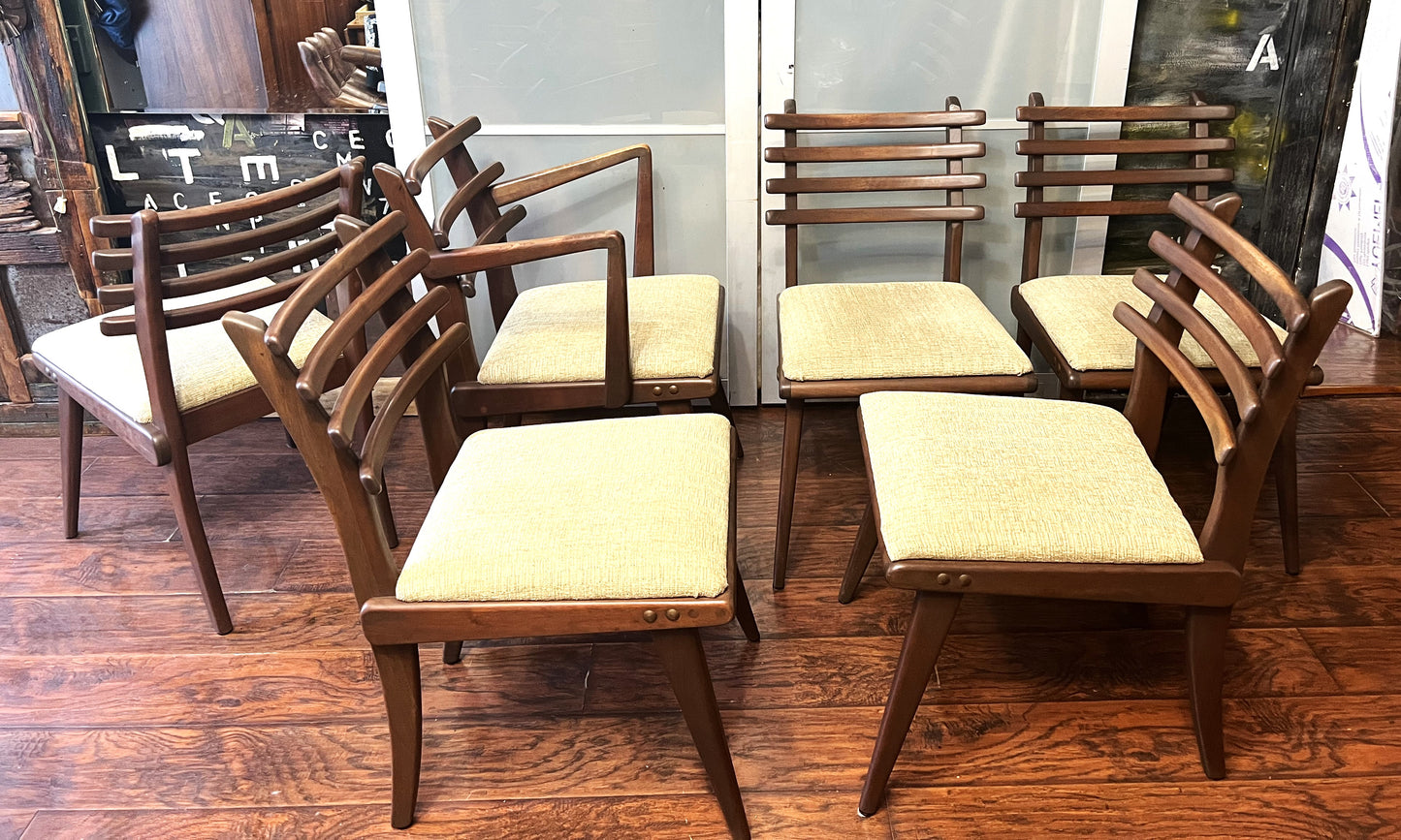 Mid Century Modern Russel Spanner Walnut Chairs (1 armchair 5 side chairs)