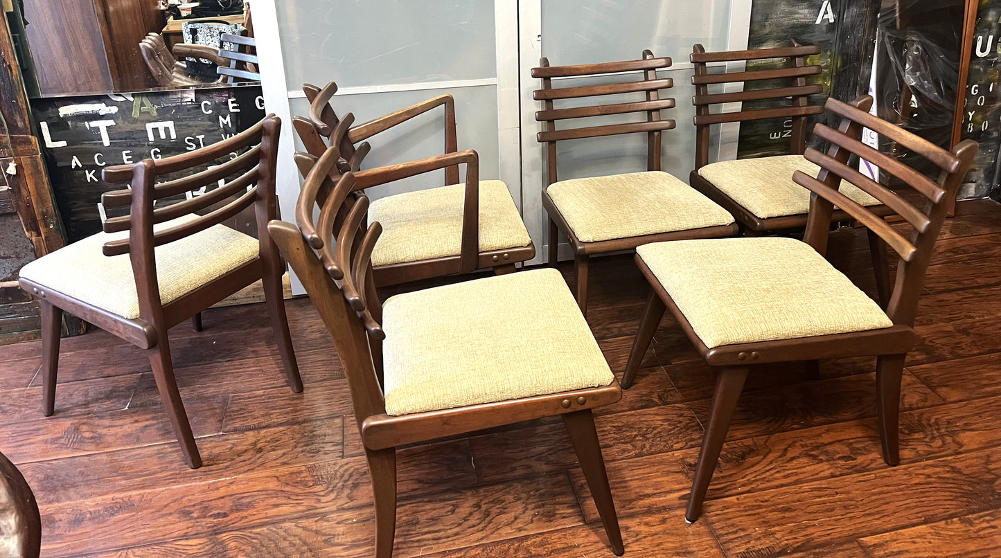 Mid Century Modern Russel Spanner Walnut Chairs (1 armchair 5 side chairs)