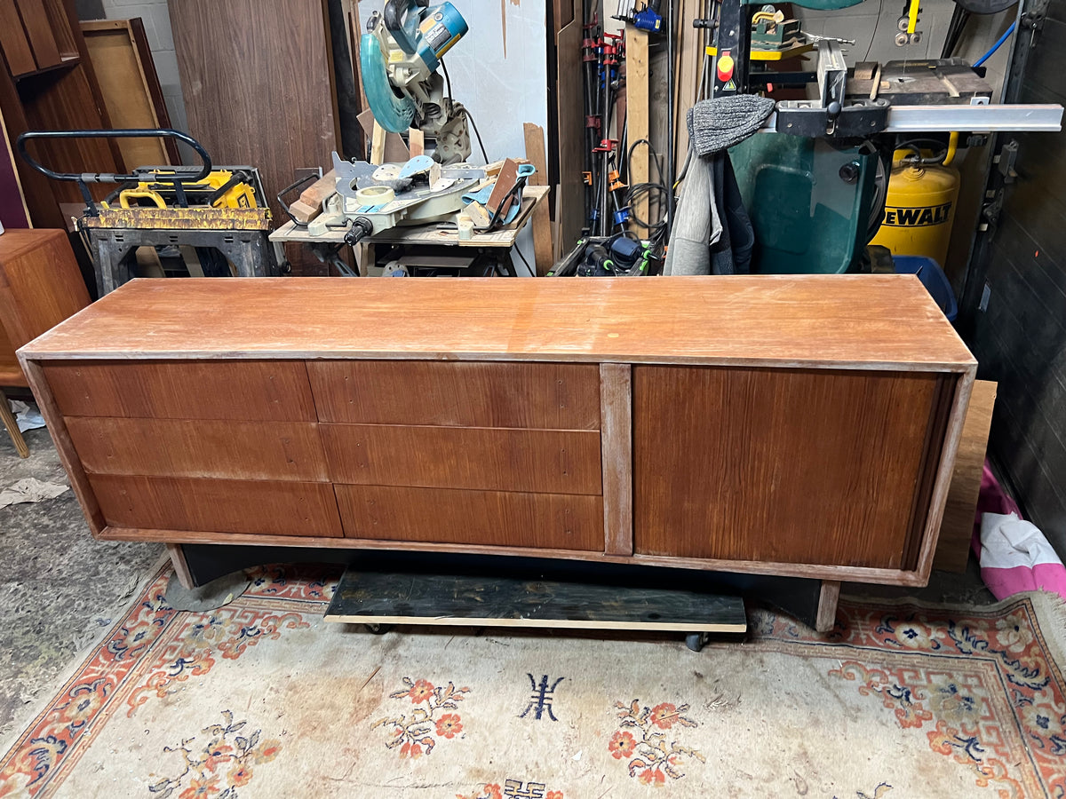 REFINISHED Mid Century Modern Teak Credenza w Tambour Door by RS Associates 78