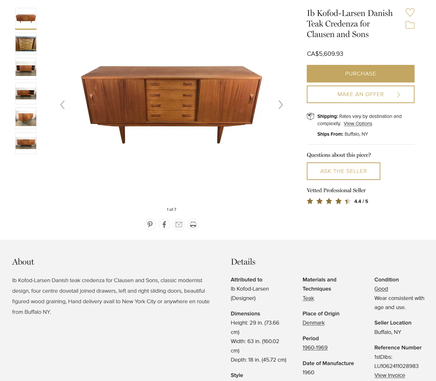 REFINISHED Danish MCM Teak Sideboard by IB Kofod-Larsen for Clausen and Son