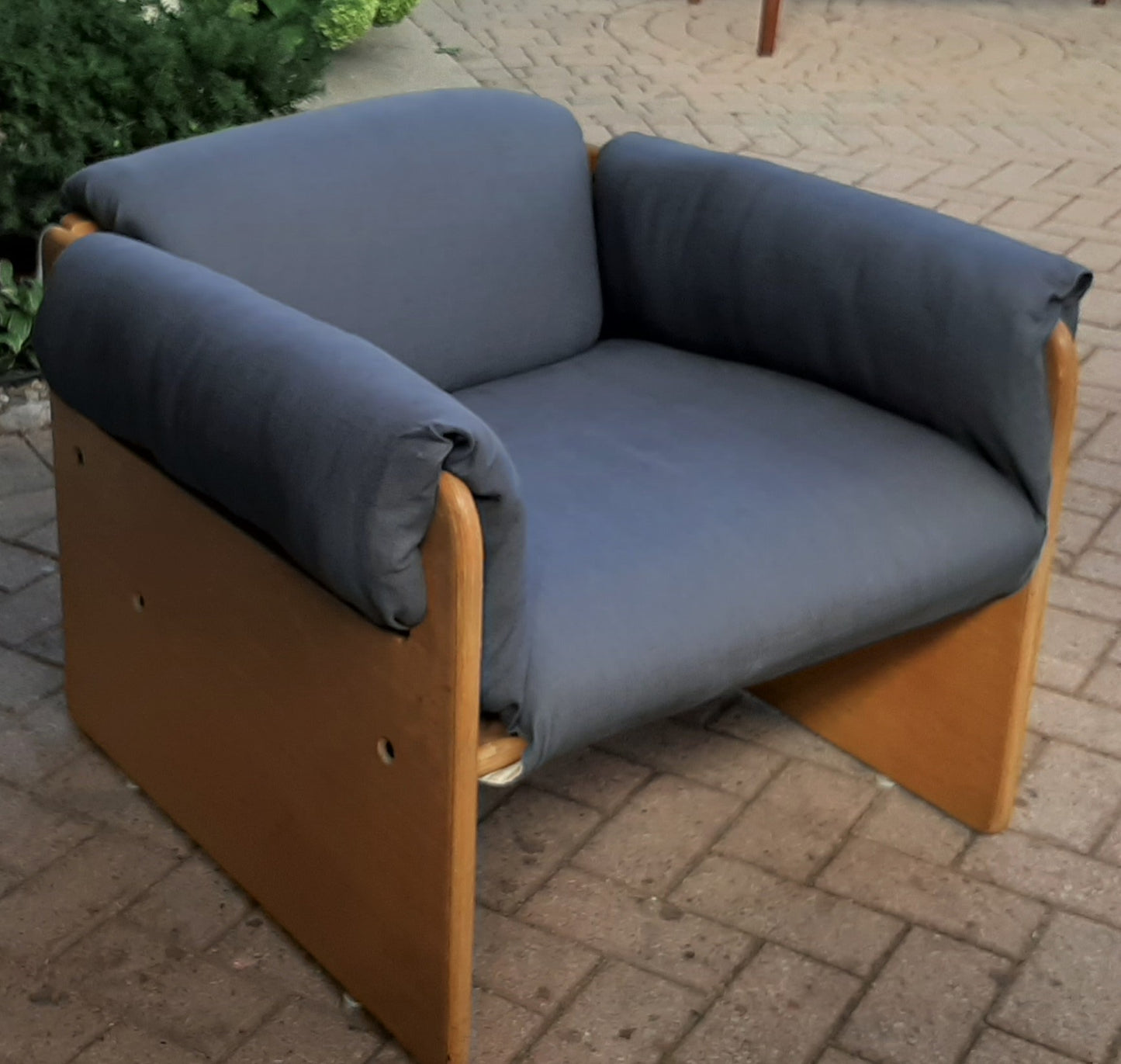 Restored Mid Century Modern Lounge Armchair in grey linen by Muller and Stewart