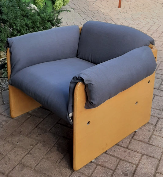 Restored Mid Century Modern Lounge Armchair in grey linen by Muller and Stewart