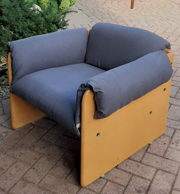 Restored Mid Century Modern Lounge Armchair in grey linen by Muller and Stewart