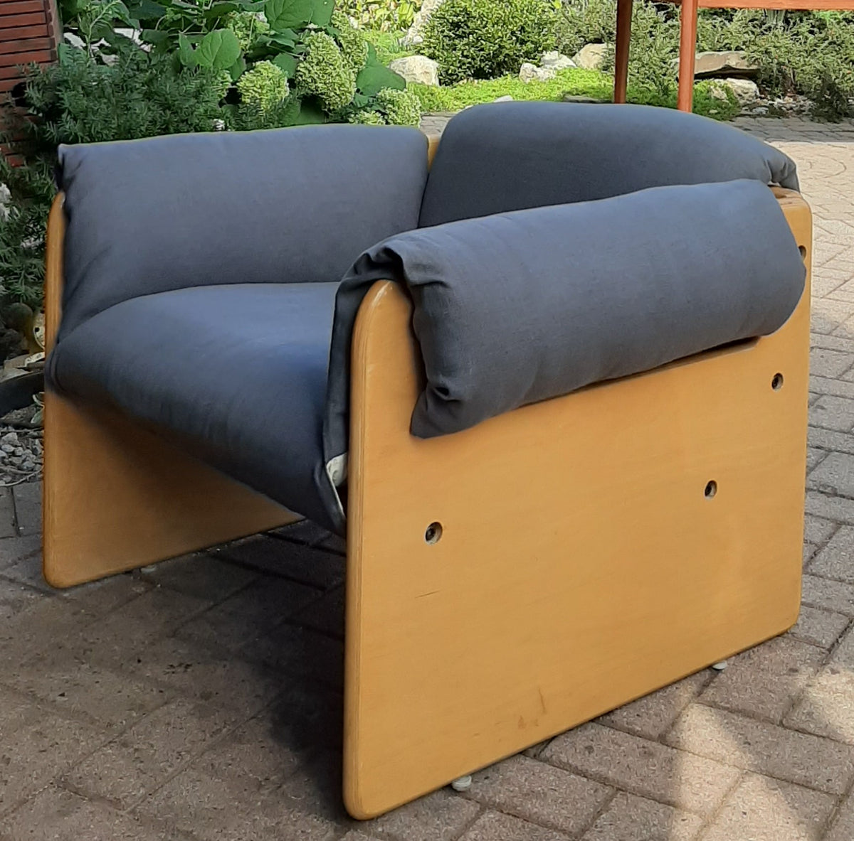 Restored Mid Century Modern Lounge Armchair in grey linen by Muller and Stewart