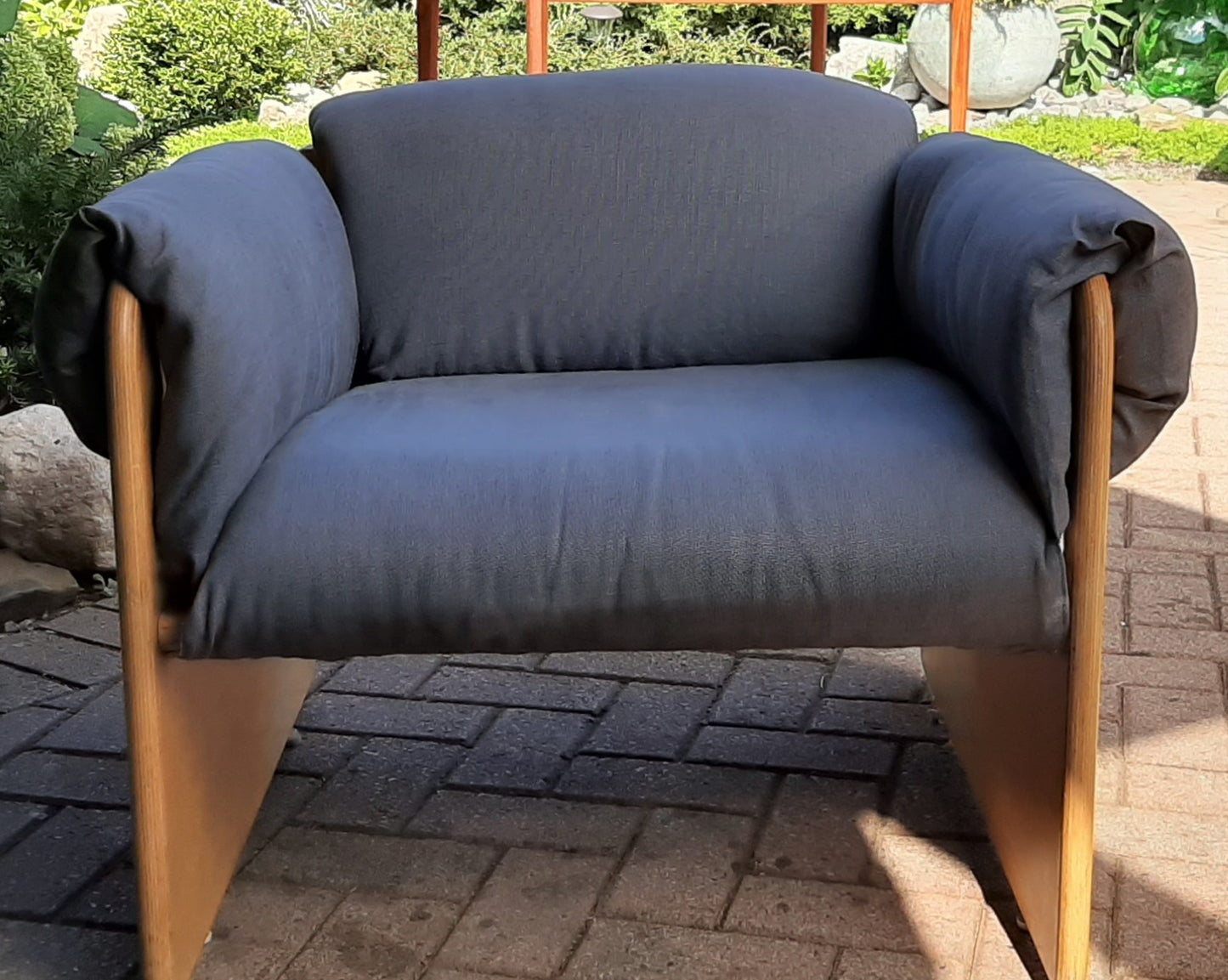 Restored Mid Century Modern Lounge Armchair in grey linen by Muller and Stewart