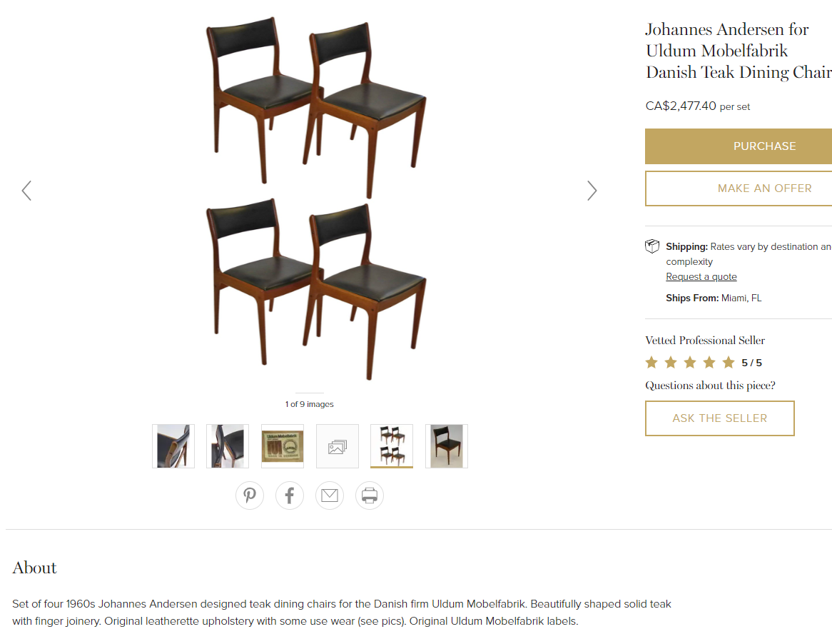 4 MCM Teak Chairs by Johannes Andersen RESTORED will be REUPHOLSTERED for you, each $245 - Mid Century Modern Toronto