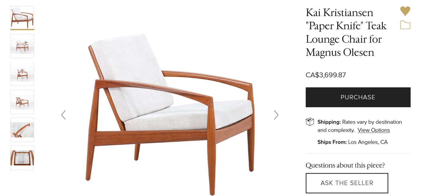 REFINISHED "Paper Knife" Danish MCM Teak Sofa, 2 Lounge Chairs & Ottoman by Kai Kristiansen