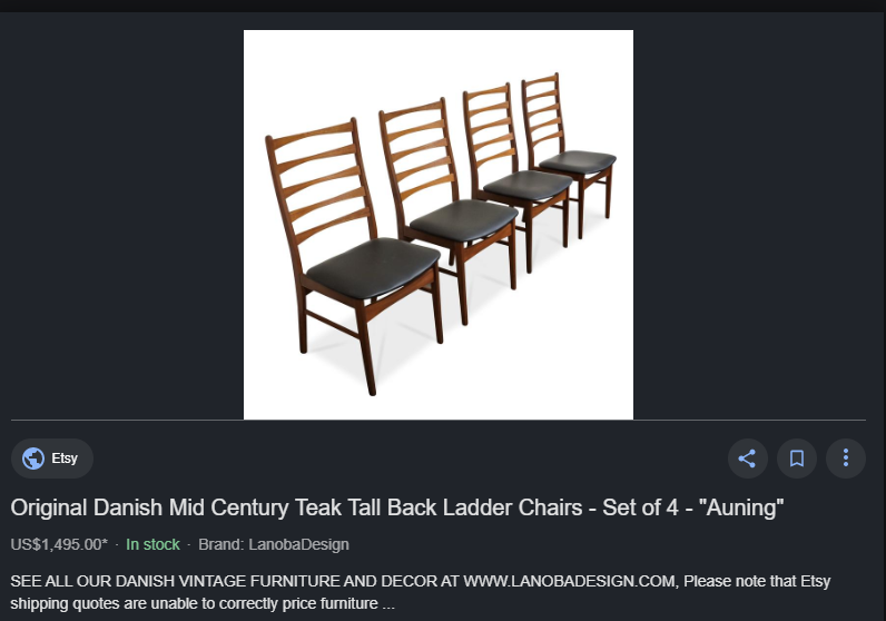 4 Danish MCM Teak Ladder-back Chairs  RESTORED, ready for new upholstery, each $229 only - Mid Century Modern Toronto