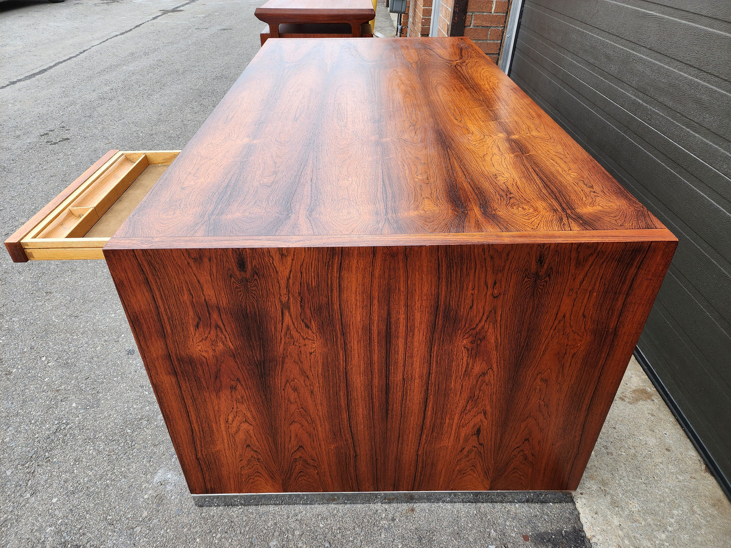 REFINISHED Mid Century Modern Free-Standing Rosewood Desk by J. Geiger