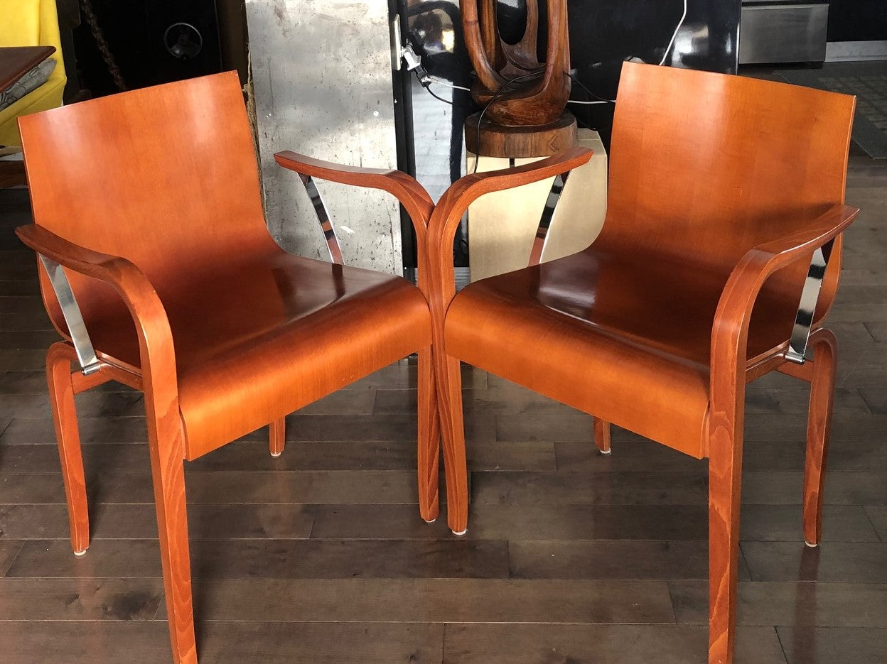 ON HOLD for Stefan and Katharina Set of 2 MCM Franzolini Knoll Studio All Wood Arm Chairs, made in Italy - Mid Century Modern Toronto