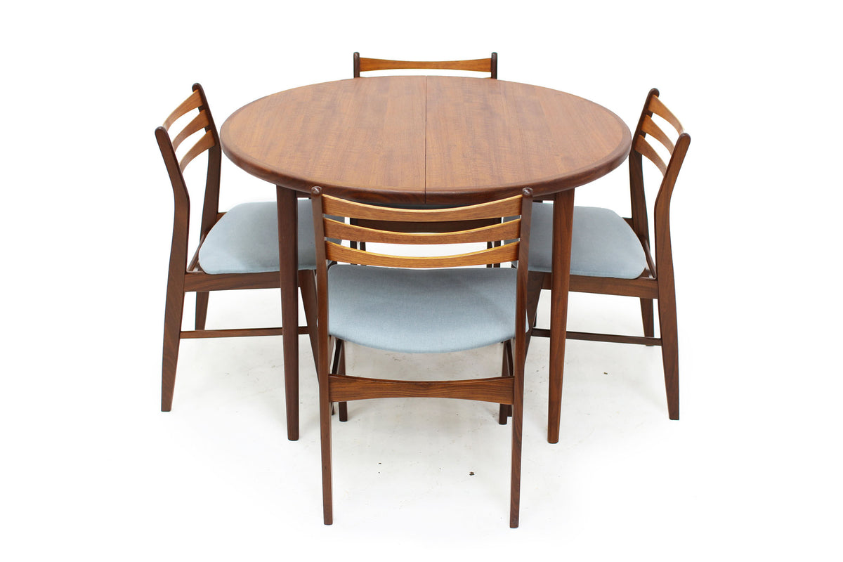 4 REFINISHED REUPHOLSTERED Danish Mid Century Modern Teak Chairs Ladder Back