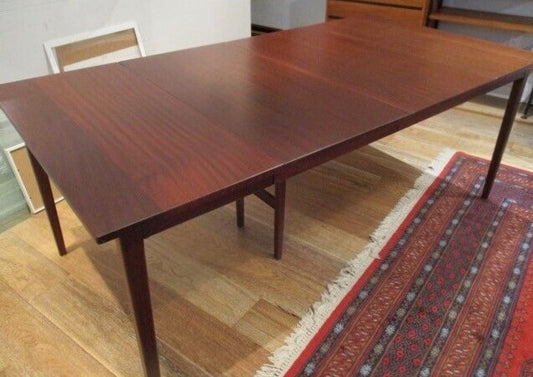 REFINISHED MCM Solid Teak Dining Table w 3 leaves  36"-96", seats 4-10/12 PERFECT, treated for durability - Mid Century Modern Toronto