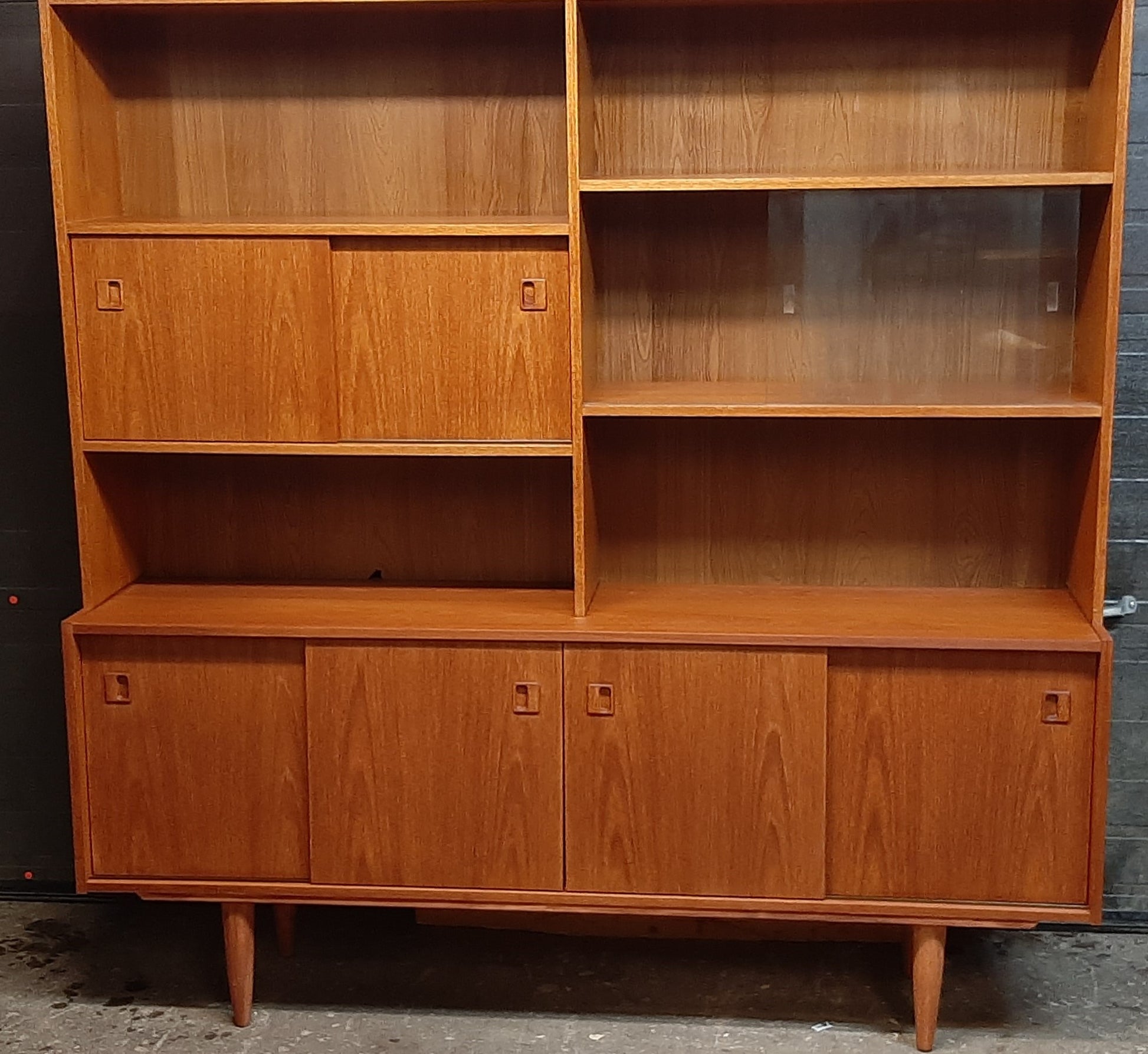 ON HOLD***REFINISHED MCM Teak Sideboard & Topper Display 70.5" perfect, 2 parts - Mid Century Modern Toronto