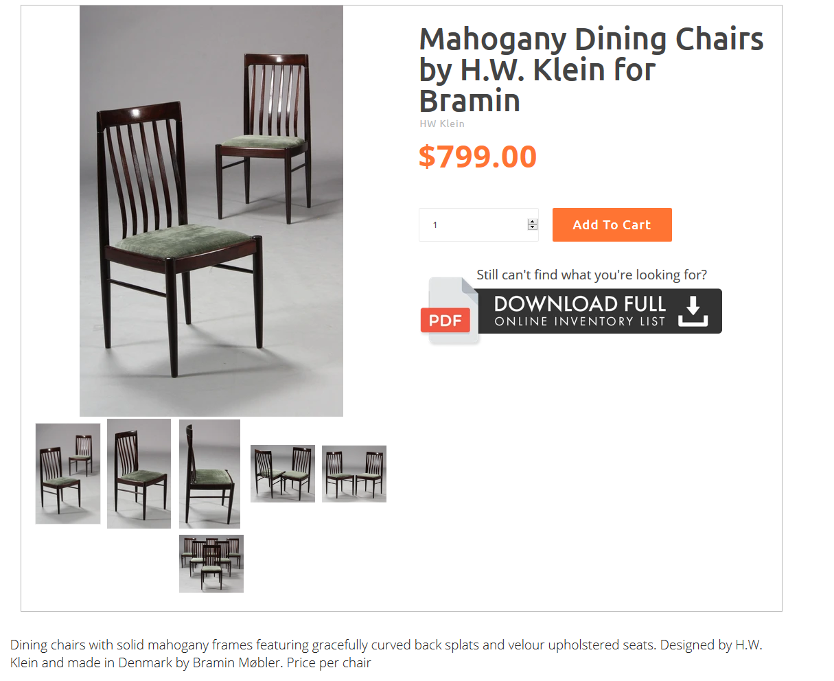 8 Danish MCM Mahogany Chairs by H.W. Klein for Bramin RESTORED; very comfortable, each $225