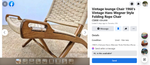 2 Mid Century Modern Rope Folding Lounge Chairs Wegner style 12