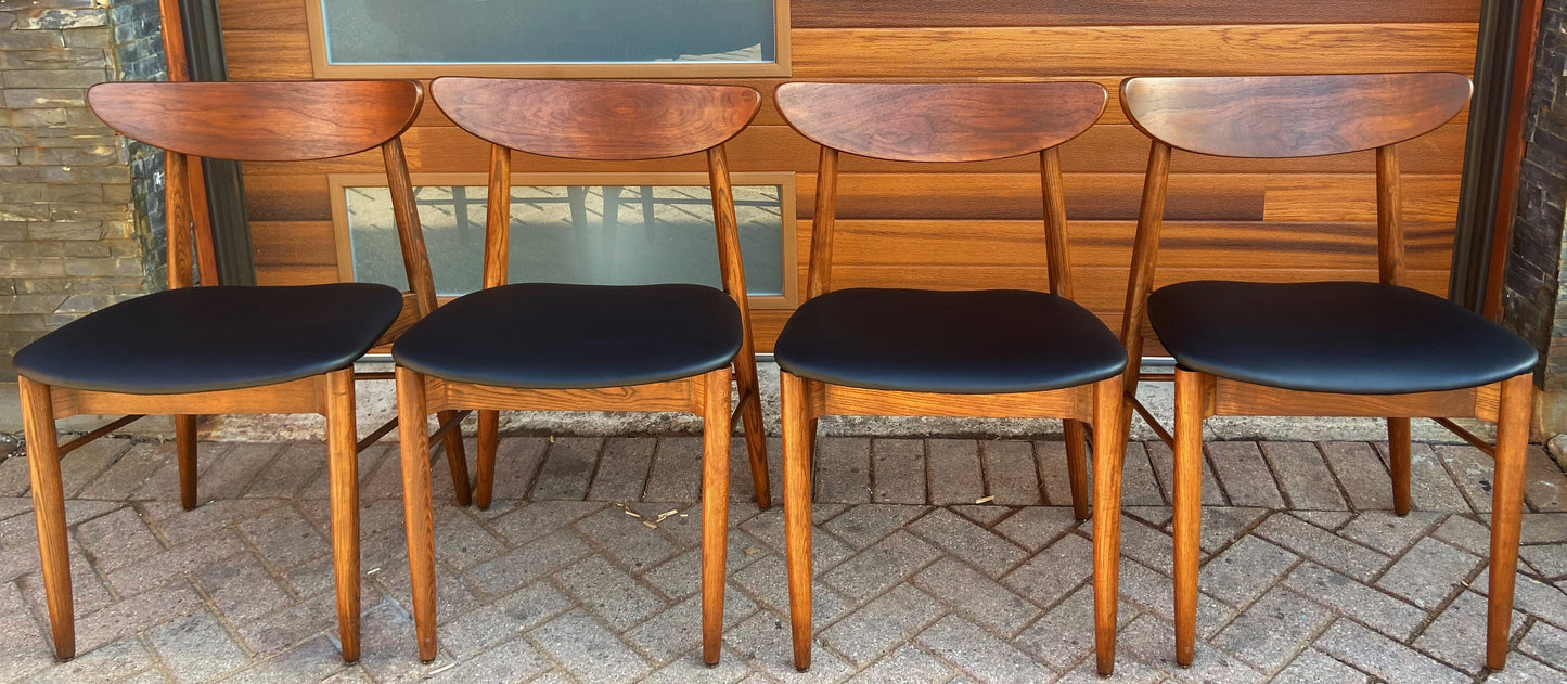 4 REFINISHED REUPHOLSTERED Mid Century Modern Walnut Chairs, Large