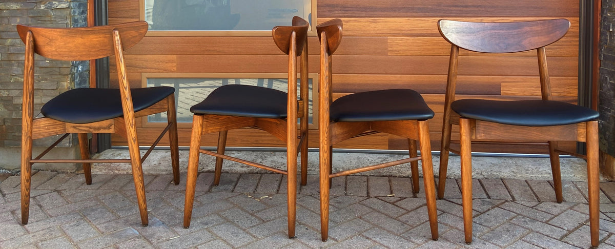 4 REFINISHED REUPHOLSTERED Mid Century Modern Walnut Chairs, Large