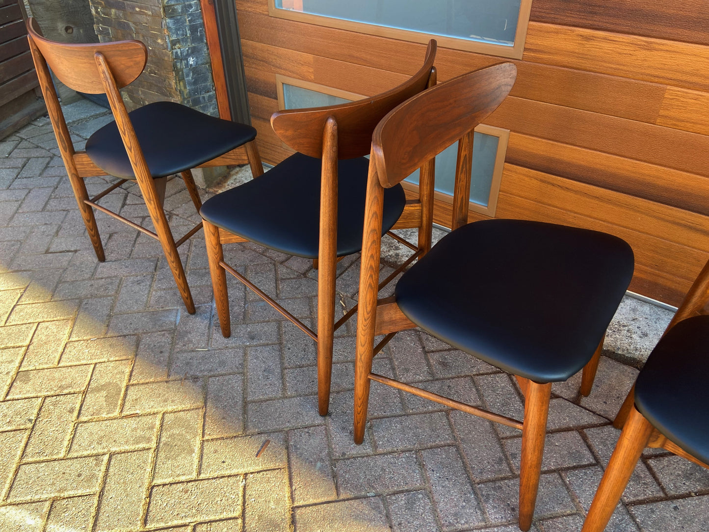 4 REFINISHED REUPHOLSTERED Mid Century Modern Walnut Chairs, Large