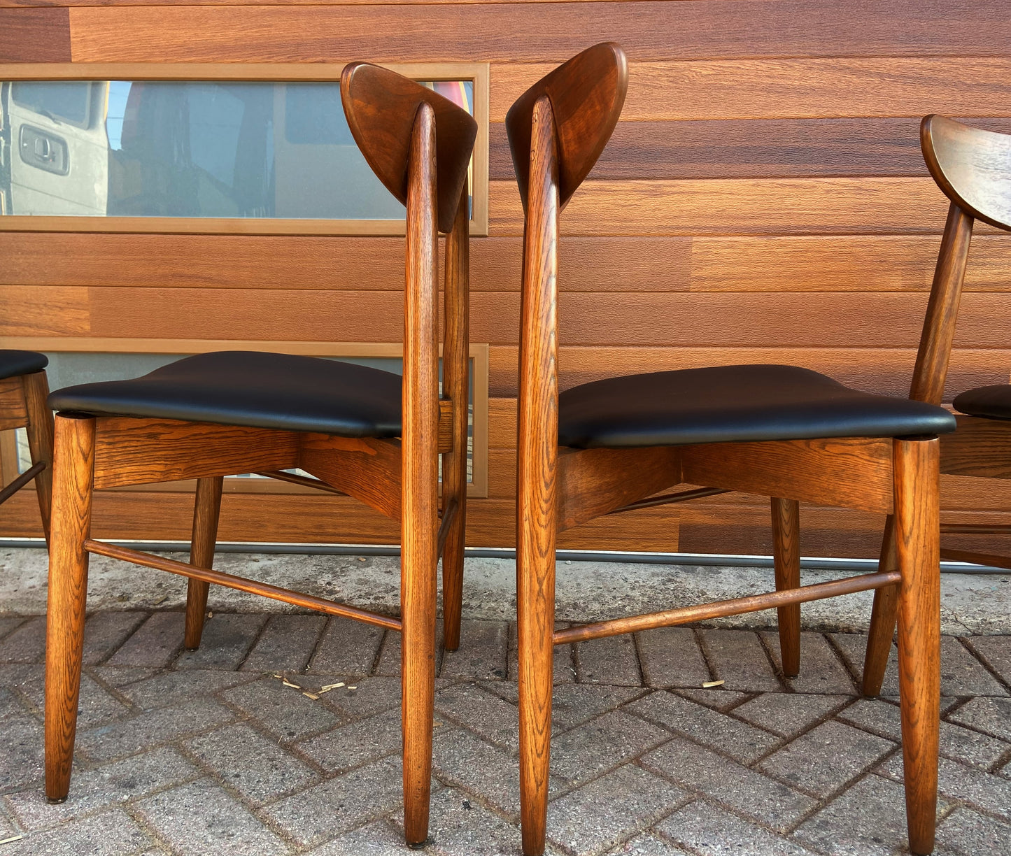 4 REFINISHED REUPHOLSTERED Mid Century Modern Walnut Chairs, Large