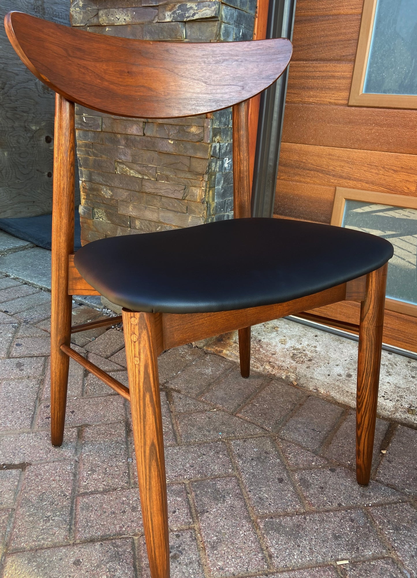 4 REFINISHED REUPHOLSTERED Mid Century Modern Walnut Chairs, Large