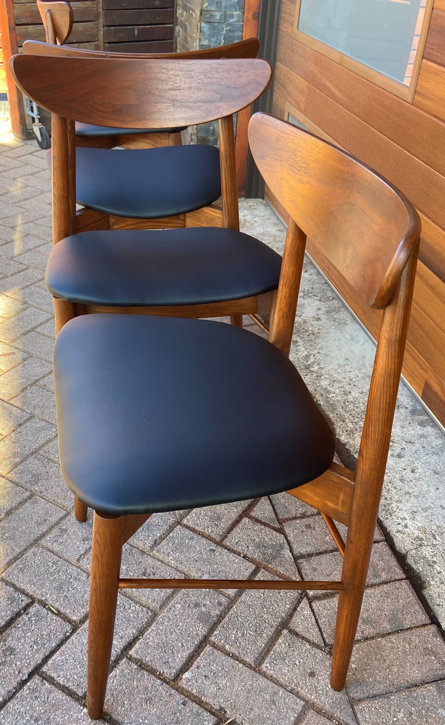 4 REFINISHED REUPHOLSTERED Mid Century Modern Walnut Chairs, Large