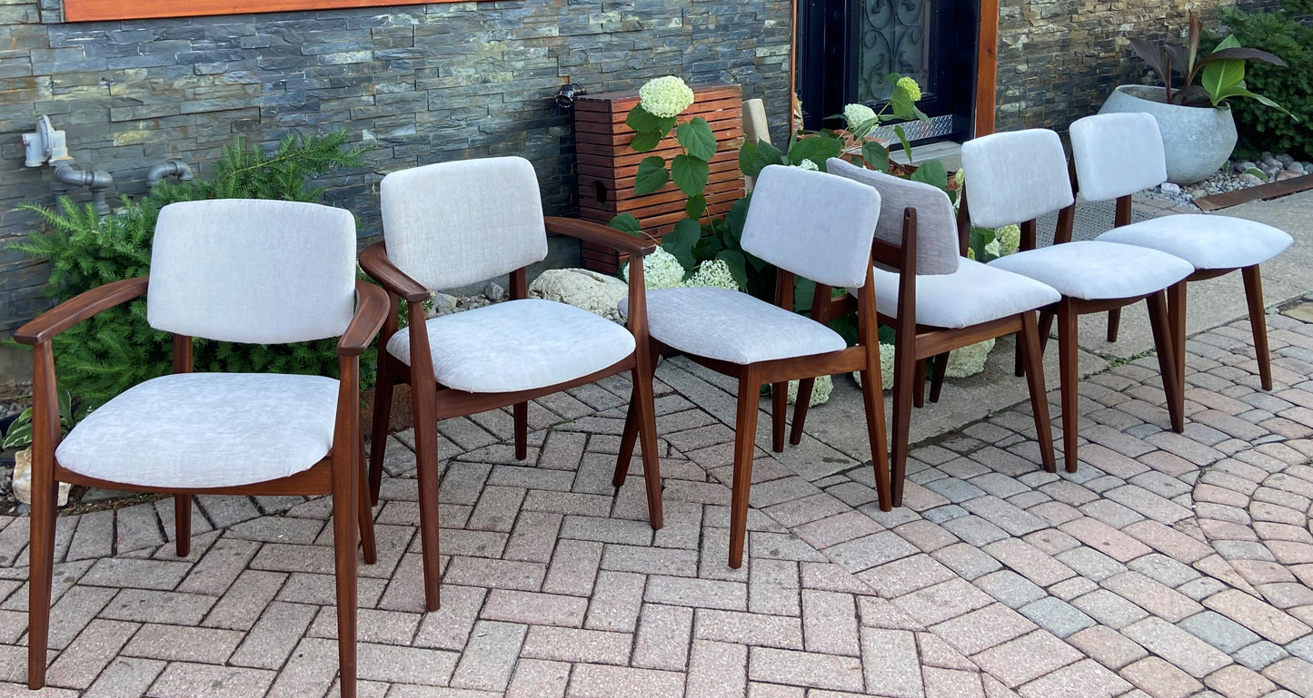 6 REFINISHED REUPHOLSTERED Mid Century Modern Solid Teak Chairs by Jan Kuypers, PERFECT