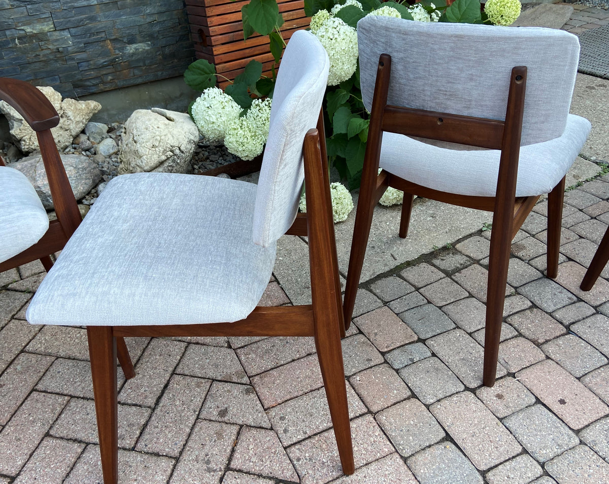 6 REFINISHED REUPHOLSTERED Mid Century Modern Solid Teak Chairs by Jan Kuypers, PERFECT