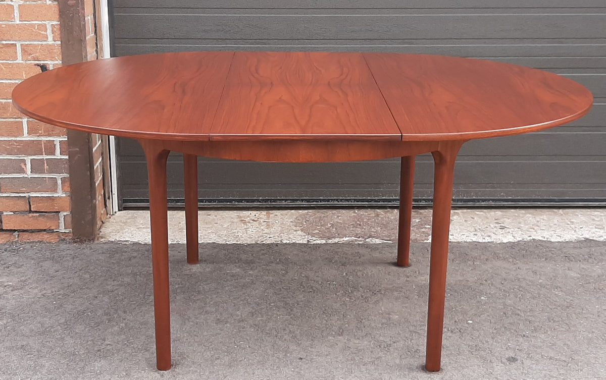 REFINISHED MCM Teak Table Round to Oval w Butterfly Leaf by McIntosh 48