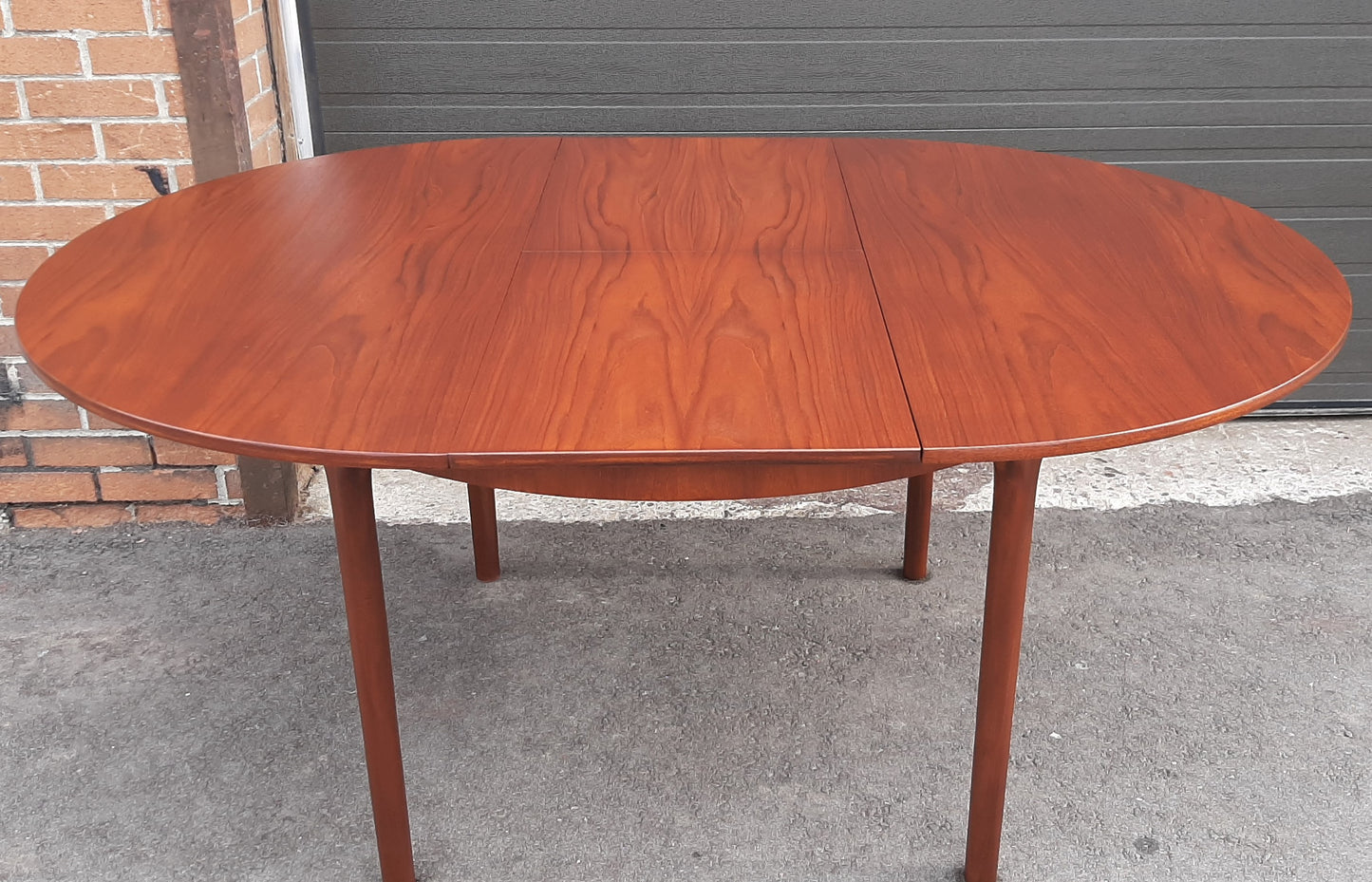 REFINISHED MCM Teak Table Round to Oval w Butterfly Leaf by McIntosh 48"-66"