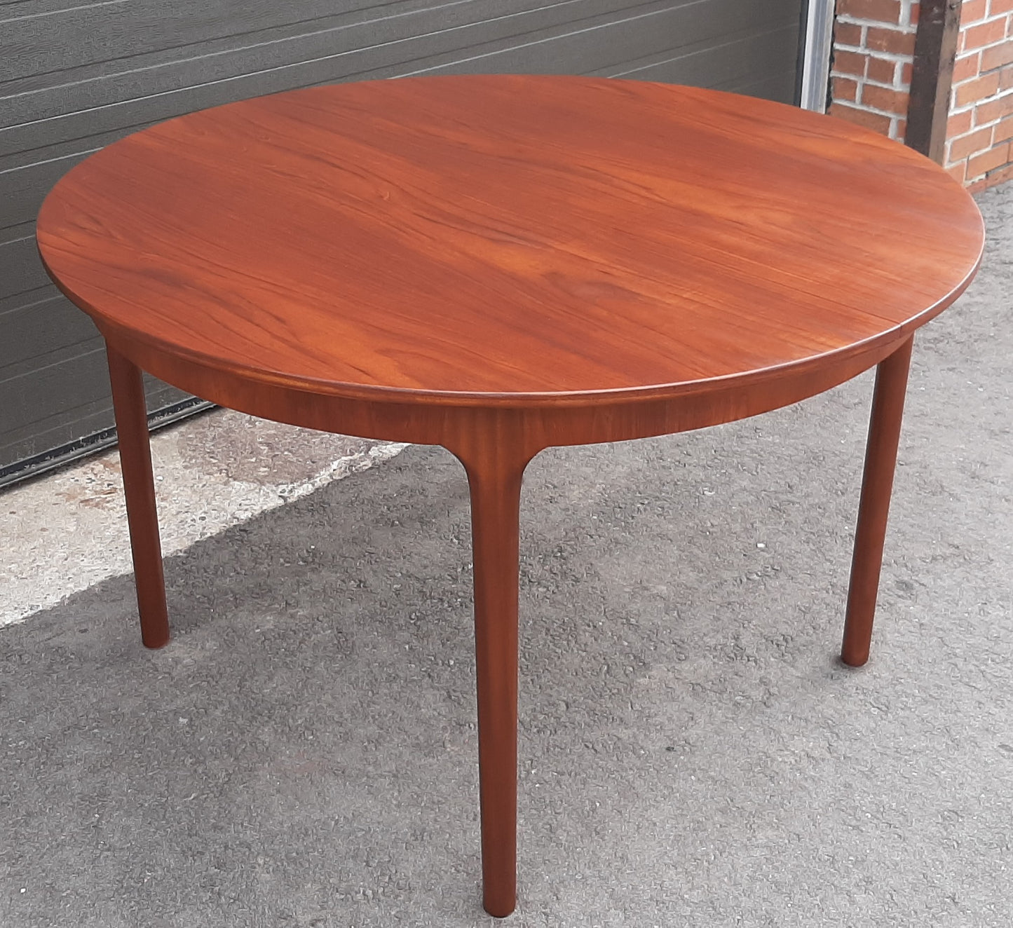 REFINISHED MCM Teak Table Round to Oval w Butterfly Leaf by McIntosh 48"-66"