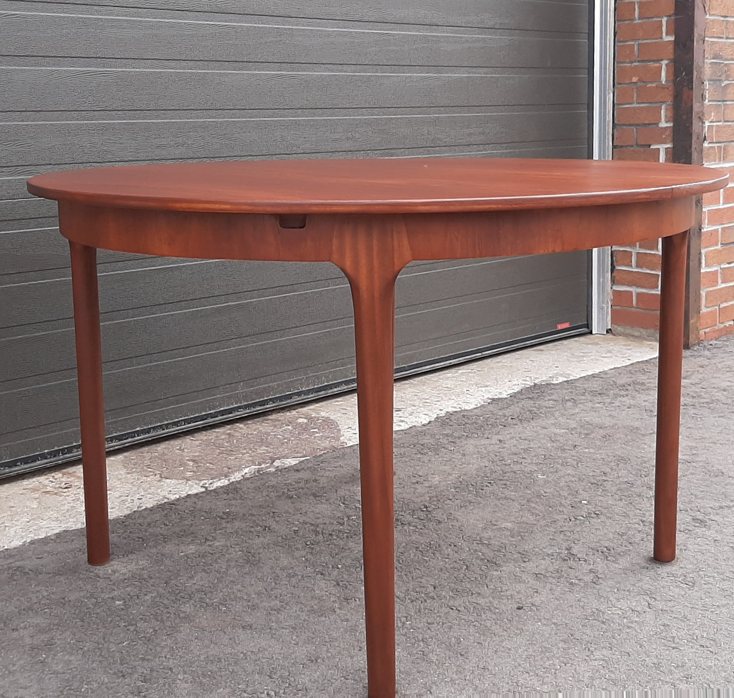 REFINISHED MCM Teak Table Round to Oval w Butterfly Leaf by McIntosh 48"-66"