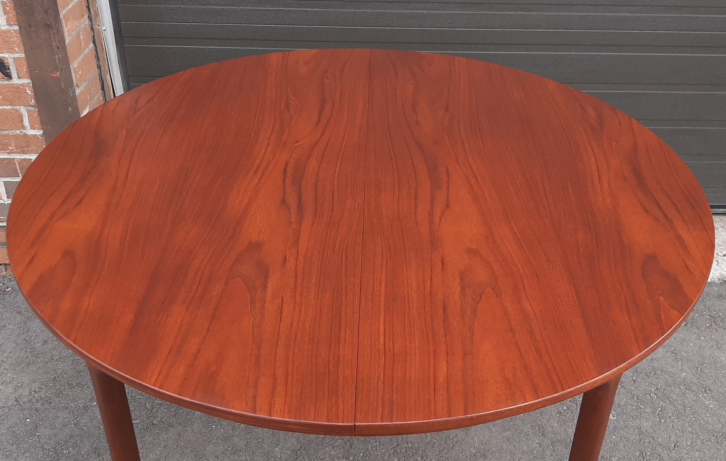 REFINISHED MCM Teak Table Round to Oval w Butterfly Leaf by McIntosh 48"-66"