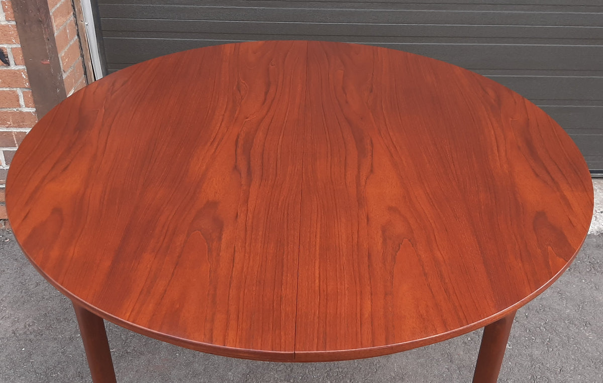 REFINISHED MCM Teak Table Round to Oval w Butterfly Leaf by McIntosh 48