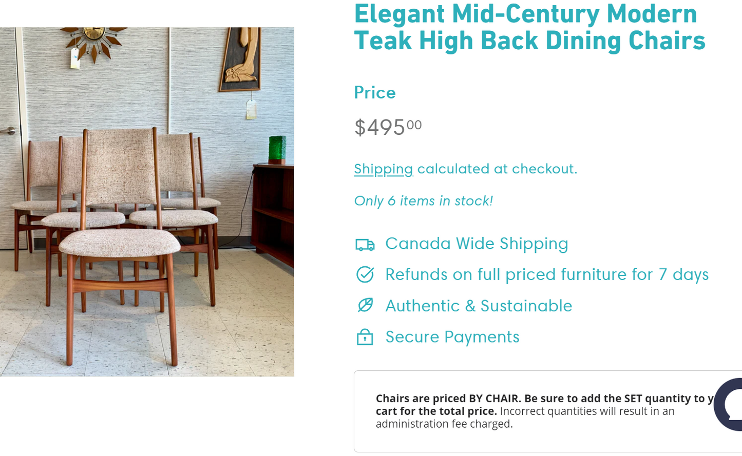 6 Mid Century Modern Teak Dining Chairs Nordic