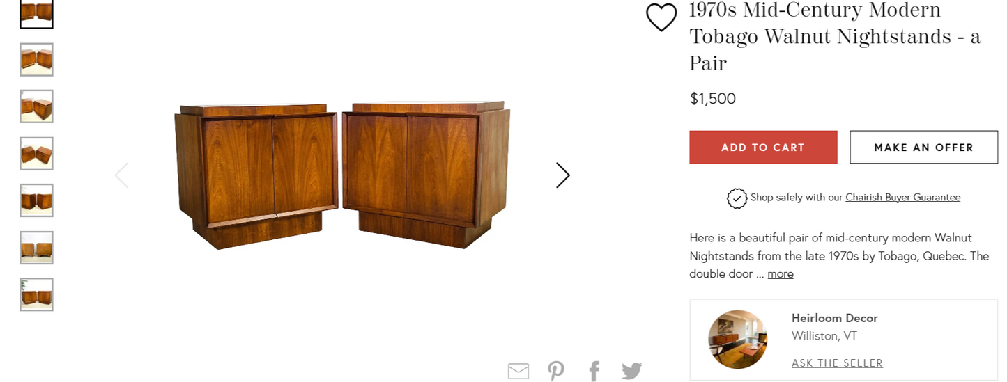 RESTORED Rare MCM Teak & Walnut Mirrored Brutalist Headboard Queen, metal bed frame, 2 nightstands