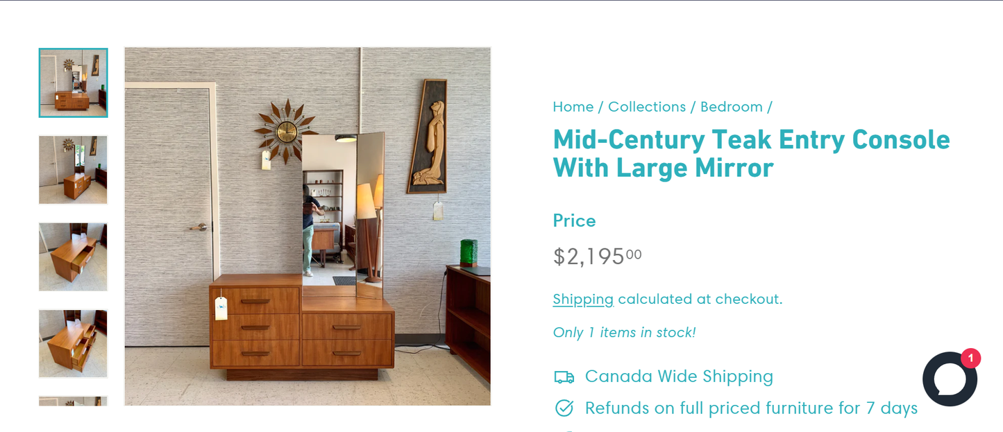 REFINISHED Mid Century Modern teak cabinet & mirror