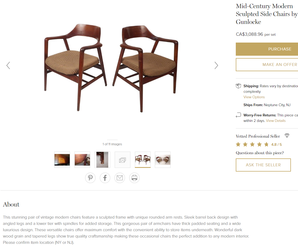A pair REFINISHED MCM Walnut Sculptural Armchairs by WH Gunlocke, GORGEOUS, each chair $899 - Mid Century Modern Toronto