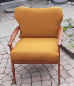 Set of 2 REFINISHED REUPHOLSTERED MCM Solid Wood Lounge Armchairs in mustard wool, like new 2