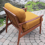 Set of 2 REFINISHED REUPHOLSTERED MCM Solid Wood Lounge Armchairs in mustard wool, like new 4