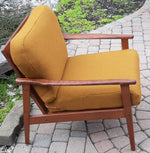 Set of 2 REFINISHED REUPHOLSTERED MCM Solid Wood Lounge Armchairs in mustard wool, like new 5
