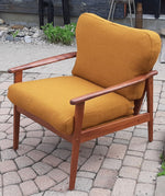 Set of 2 REFINISHED REUPHOLSTERED MCM Solid Wood Lounge Armchairs in mustard wool, like new 6
